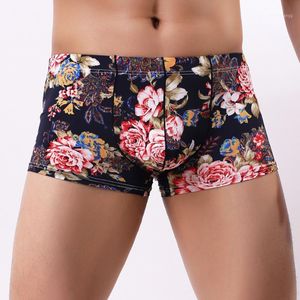 Underpants Men Underwear Sexy Low Waist U Convex Bulge Pouch Briefs Floral Printed Mesh Male Breathable Panties Comfortable Soft