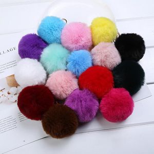 Party Favor colorful 8cm Imitate Rabbit Fur Ball Keychain Car Handbag Keychains Decoration Fluffy Faux Key Ring Bag Accessories