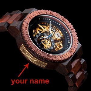 Spersonalizowany Customiz Watch Men Bobo Bird Wood Zegarki Automatyczne Zegarki Relogio Masculino OEM Rocznica Prezenty Dla Niego Darmowe Grawerowanie Q0902