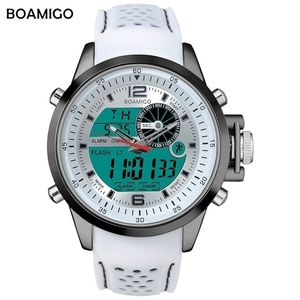 BOAMIGO Luminous Military Weiß Quarz Wasserdichte Uhr Top Marke Luxus Männer Sport Kautschukband Analog Digital 210804