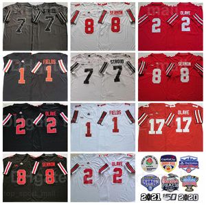 NCAA Ohio State Buckeyes College 2 Chris Olave Jersey Man Football 7 CJ Stroud 8 Trey Sermon 1 Justin Fields 33 Master Teague III University Rosso Nero Bianco Grigio Home