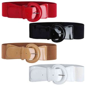 4PCS Women Buckle Wide Stretchy Belt Solid Color Fashion Vintage Elastic Female Waist Cinch Girls Cummerbund Lady Accessor G220301