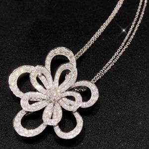 Brand Pure 925 Sterling Silver Jewelry For Women Lotus Neckalce Double Flower Pendant Luck Clover Sakura Wedding Party Necklace