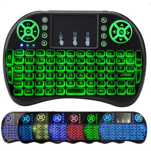 Mini i8 sem fio teclado retroiluminado 2.4g air mouse controle remoto touchpad bateria de lítio recarregável para android tv box 2023hotse