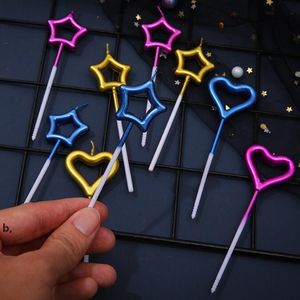 Candle Kids Party Decoration Heart Shaped Star Gold Plated Birthday Candles Multi Color Cake Candle Toppers for Wedding Supplies RRA11574