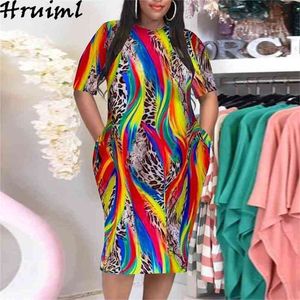 Plus Size Casual Women's Dresses Africa Style Loose Round Neck Leopard Print Patchwork Summer Elegant Maxi for Women 210513