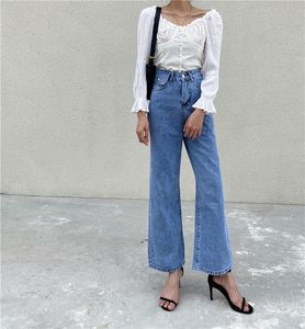 Lato Vintage Light Blue Wide Leg Jeans Spodnie Luźne Wysokie Talia Dżins Wszystkie Dopasuj Spodnie Plus Rozmiar 210421