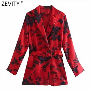 Kobiety Fashion Flower Print Red Smock Bluzka Office Lady Sashes Casual Koszulki Chic Business Kimono Blusas Topy LS7650 210420