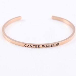 Bangle ankomst! Rostfritt stål Öppna Rose Gold Hand Imprint Cancer Warrior Armband Bangles för kvinnor
