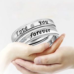 Silver Love You Forever Band Rings Crystal Diamond Engagement Wedding Ring for Women Men Fashion Jewelry Gift Will and Sandy