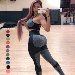 2st Sports Passar Kvinnor Seamless Yoga Sets Hög midja Running Leggings Workout Byxor + Bras 210802