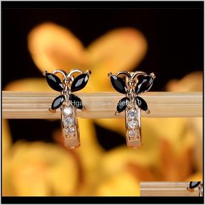 & Hie Drop Delivery 2021 Black Cz Stone Cute Butterfly Hoop For Women Wedding Jewelry Vintage Fashion Gold/Black/Rose Gold/Sier Color Earring
