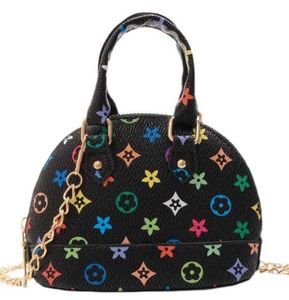 Fiori Stampati Bambini Modello Lettere Borse a spalla singola Cilindro Cuscino Designer Ragazze Borse a secchiello circolari Mini borsa in pelle PU per bambini