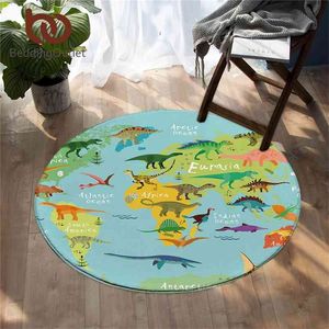 BeddingOutlet Tappeto rotondo dinosauro Jurassic Tappeti antiscivolo Mappa del mondo Tappetino per bambini Cartoon alfombra Drop 210917