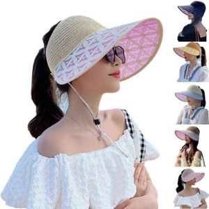 Q39C Korean Breathable Big Brim Empty Top Summer Peaked Hat Sunprotect for Outdoor G220301