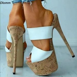 Rontic Handwork Kvinnor Mules Sandaler 5,5 cm Platform Sexig Stiletto Heels Peep Toe Fabulous White Party Shoes US Plus Size 5-20