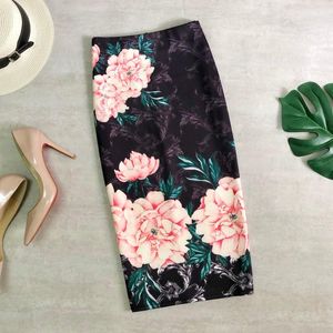 Frauen Bleistift Röcke Blumen Druck Hohe Taille Elegante Mode Blumen Druck Bodycon Split Engen Slim Fit Wrap Knie-länge rock