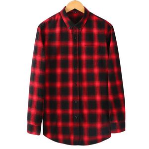 Men's Red Checkered Shirts 4XL Flannel Plaid Shirt Mens Casual Button Down Long Sleeve chemise homme manche longue Yellow/Green 210527