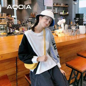 Höst Streetwear Patchwork Loose Women Hoodies Plus Storlek Chic Sweatshirt Ins Fashion Koreansk Sweatshirt Oversize Pullovers 210521
