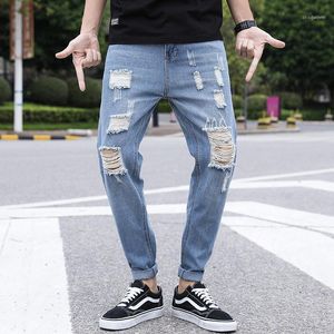 Mäns jeans rakt mångsidig tidvatten Märke Harlan beskurna byxor Sommarhål Män Casual Koreansk version av trenden Straight1