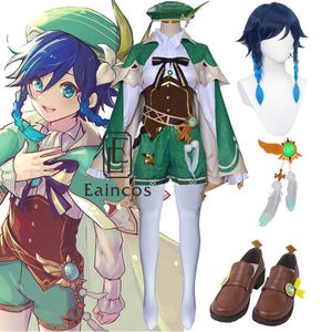 Nowa gra Genshin Impact Cosplay Anime Akcesoria Projekt Venti Cosplay Cosplay Kostium Kobiet Koszulki Płaszczowi Skarpetki Patel Pełny zestaw Y0903