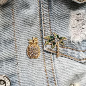 Pins, broscher rshczy vintage ananas kokosnöt träd för kvinnor liten kristall pin mode klänning kappa tillbehör söt smycken gåva