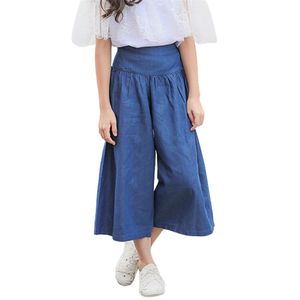 Girls Jeans Solid Trousers for Kids Loose Pants for Girls Wide Leg Pants for Children Cotton Bottoms Teenagers Denim Pants Skirt 210317