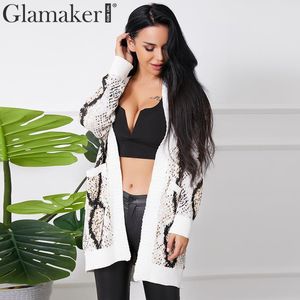 Glamaker Snake Khaki 긴 소매 여성 스웨터 니트 가을 카디건 겨울 스웨터 긴 카디건 코트 니트웨어 아웃웨어 210412