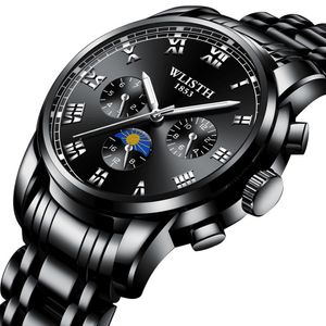 Treny Cool Wlisth Quartz Mens zegarek z niezwiązanymi z działaniami subdials Luminous Dial Life Waterproof Bransoletka ze stali nierdzewnej