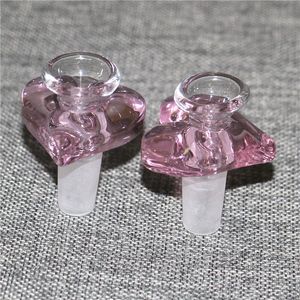 Pink Love Heart Shape Glass Bowl Rökning Tillbehör för vattenpipa Bong Water Pipe 14mm 18mm Man Bubbler Heady Oil Dab Rigs Shisha