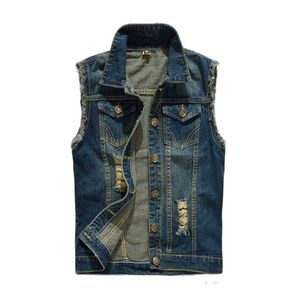 Wholesale plus size sleeveless jean vest resale online - Men s Vests Ripped Jean Jacket Denim Vest Hip Hop Coats Waistcoat Men Cowboy Brand Sleeveless Male Tank Plus Size XL