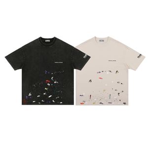 22ss Summer Usa Splash Ink Hand Painted Print T shirt Men Women Oversize Fashion Tee Street Casual Cotton Tshirt