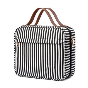 Cosmetic Bags Cases Bag Portable Large Capacity Striped Makeup Storage Case Handbag For Women Black Coffee Dark Blue