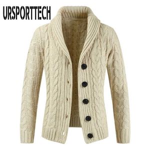 Sweter Cardigan Mężczyźni Grube Slim Fit Sweter Płaszcz Buckers Dzianiny Wysokiej Jakości Jesień Koreański Styl Casual Mens Swetry 211006