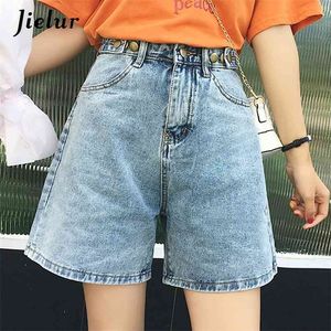 Jielur korta jeans kvinnor solid färg sommar jean femme koreanska stil mode feminino byxor hög midja denim shorts 210720