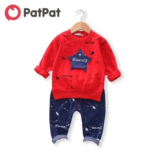 Wiosna i jesień Stars Aplikacja Bluzy Spodnie Zestaw Dla Toddler Chłopiec Zestawy Odzież 210528