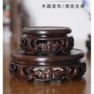 8.2-14.8cm Diameter Ebony Carved Bat Pattern Base Craftwork Solid Wood Flower Vases Stone Jade Tekanna Aquarium 211108