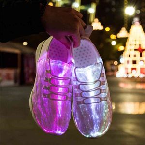 7ipupas LED 소년 소녀 여성 여성 및 남성 광섬유 신발 및 탄성 유일한 USB 충전식 경량 스니커즈 210329