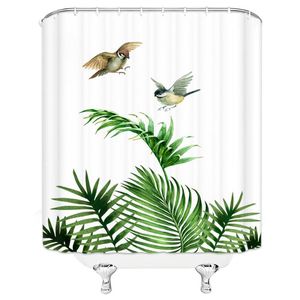 Shower Curtains Unique Design Green Leaves Cute Bird Pattern Hanging Curtain Waterproof Mildew Home Bathroom Decoration