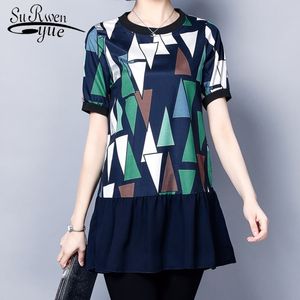 plus size women blouse shirts chiffon causal female clothing short sleeve fashion lady blusas 0663 40 210521