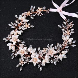 Wedding Hair Jewelry Sier/Gold/Rose Gold Color Hairbands Fresh Water Pearl Aessories Flower Ribbon Bridal Ornament C19041101 Drop Delivery 2