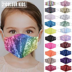 Kids Sequin Face Mask Bling Fashion Masks Cute Shiny Children Washable Reusable Dustproof FaceMask w-00800