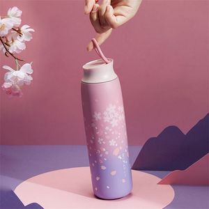 Japansk stil termosflaska isolerad tumbler rostfritt stål resa rånar 470 ml stor vattenflaska körsbär vakuum kolv kaffe mugg 210913