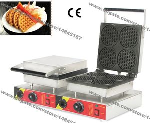 Kommersiell användning Non Stick 110V 220V Electric 11.5cm Dual Round Mini Waffle Maker Iron Baker Machine Mold Plate