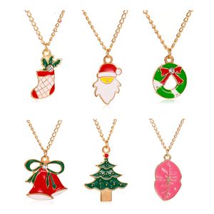 Weihnachtsöle großhandel-Weihnachten Anhänger Halskette Cartoon Santa Claus Schädel Drop Öl Halskette Party Mode Zubehör Geschenk