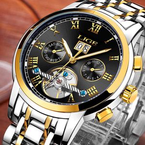 Moda Mens Relógios Lige Top Marca Luxo Impermeável Água Mecânica Mecânica Mens Aço Inoxidável Sport Sport Watch + Box 210527