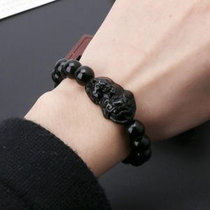 Beads de pedra de obsidiana Pulseira Pixiu pulseira preta riqueza pulseira feng shui braceletes sorte pulseiras para mulheres homem presente 10mm 14mm