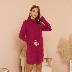 ArrivalMaternity Pile collar Plain Short H Long-sleeve Nursing Dress 210528