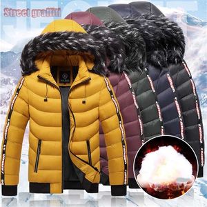 Män Vinterjacka Parkas Coat Brand Casual Warm Tjock Vattentät Padded Coats Fur Collar Hooded Mäns Jacka Parkas 211104