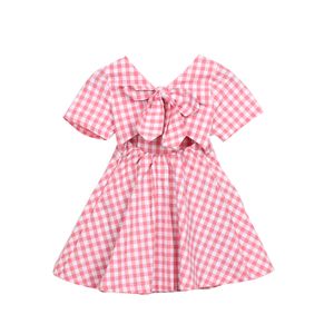 1-6y sommar barn barn tjejer plaid klänning båge ruffles semester strand klänningar för kostymer kläder 210515